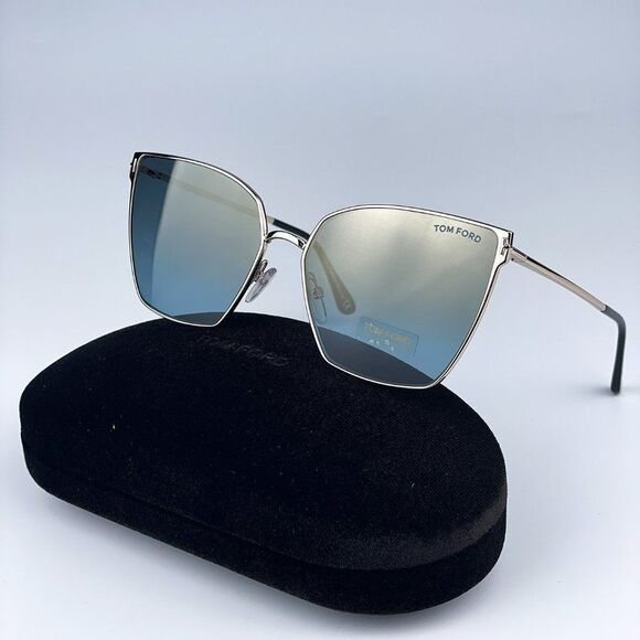 NEW Tom Ford FT0653/S 28V Gold Rose Blue Mirrored Metal Cat Eye Women Sunglasse